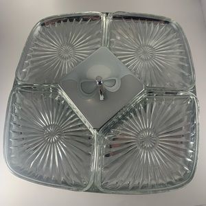 Mid Century vintage 50s Milbern Kromex & Glass Lazy Susan relish tray spins
